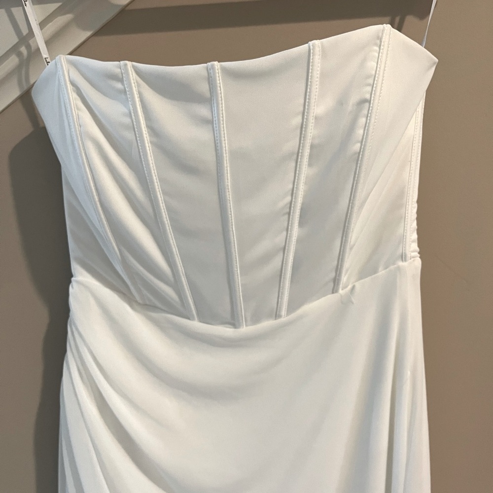Strapless White Evening Gown with Front Slit - Picture 9 of 13